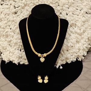 Elegant Gold Heart Necklace and Earring Set